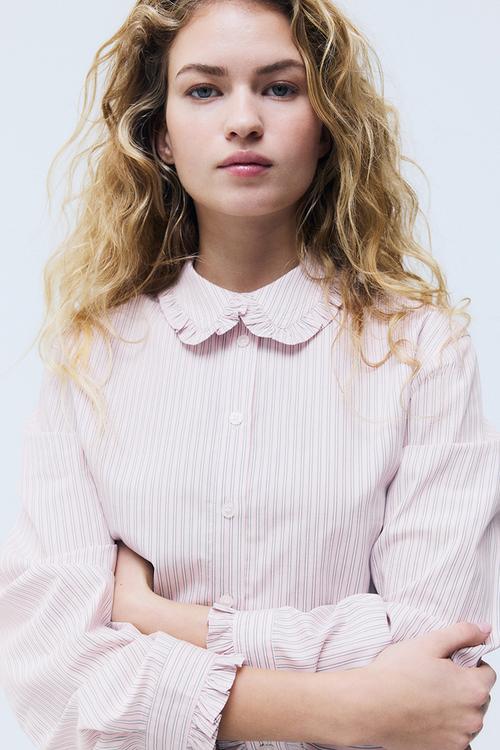 Frill-trimmed shirt - light pink/striped
