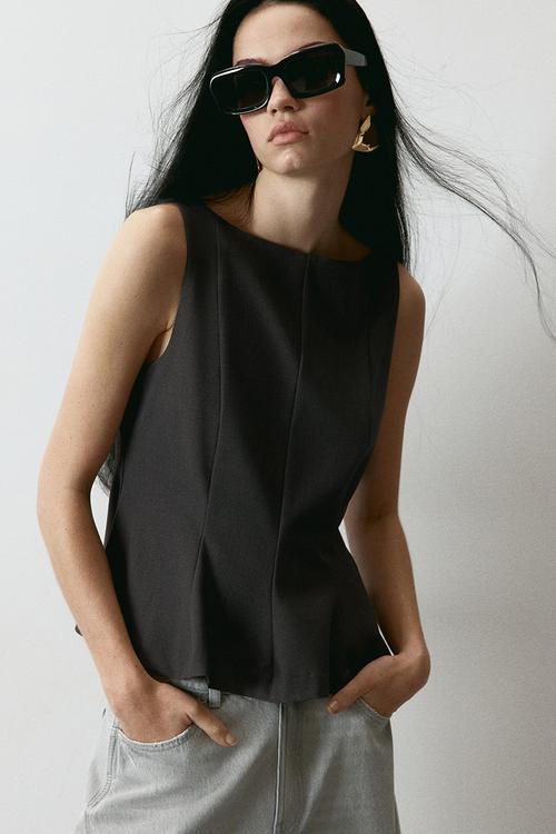 Tailored peplum top - dark grey