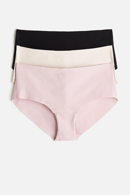 3-pack invisible cotton hipster briefs - powder pink/light beige/black