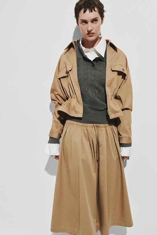 Pleated twill skirt - beige