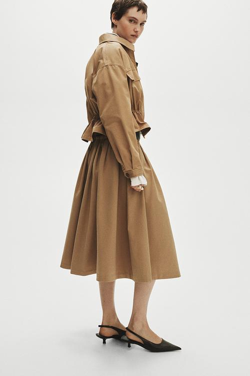 Pleated twill skirt - beige