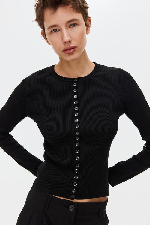 Ribbed cardigan - black