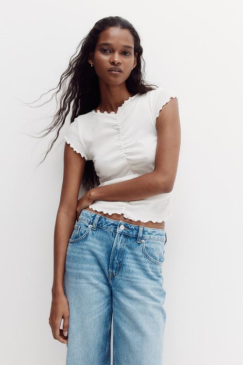 Draped cotton top - light beige