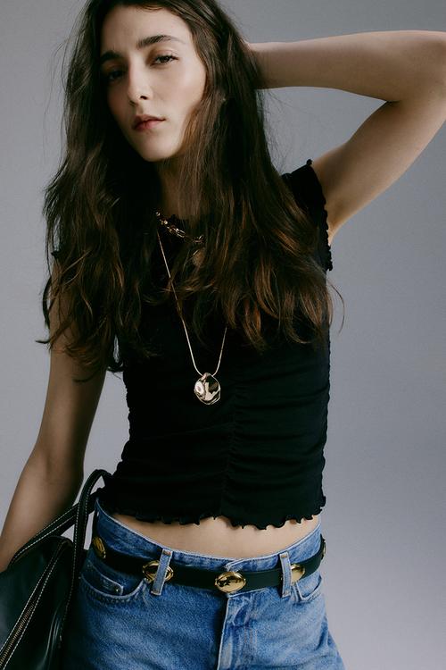 Draped cotton top - black