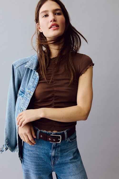 Draped cotton top - brown