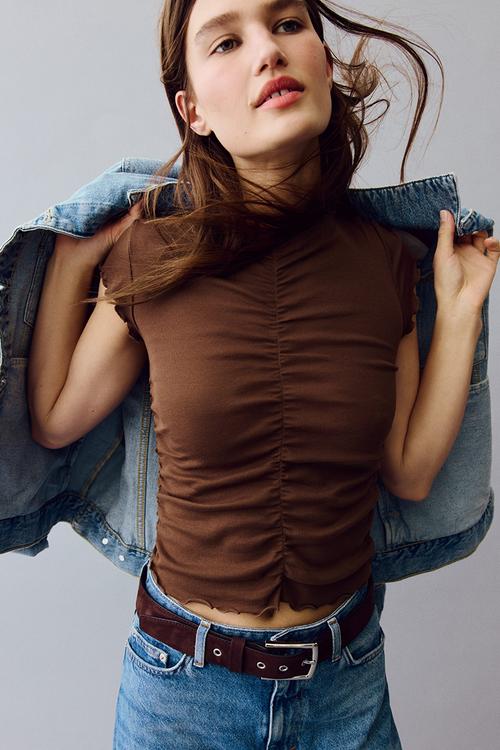 Draped cotton top - brown