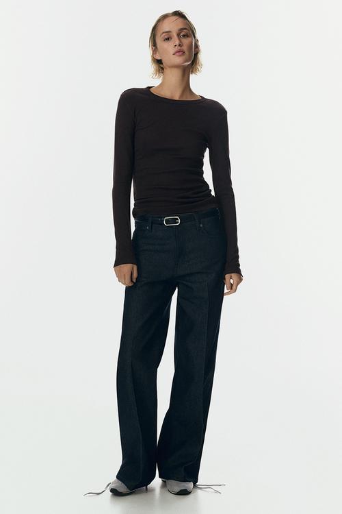 Ribbed cotton-blend top - dark brown
