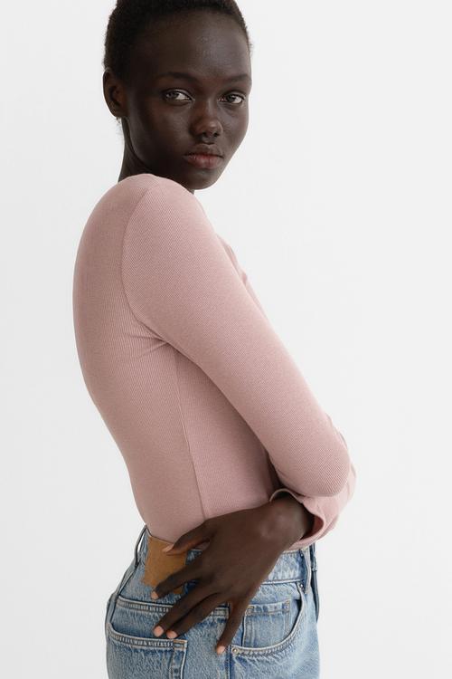 Ribbed cotton-blend top - old rose