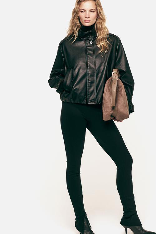 Zip-hem leggings - black