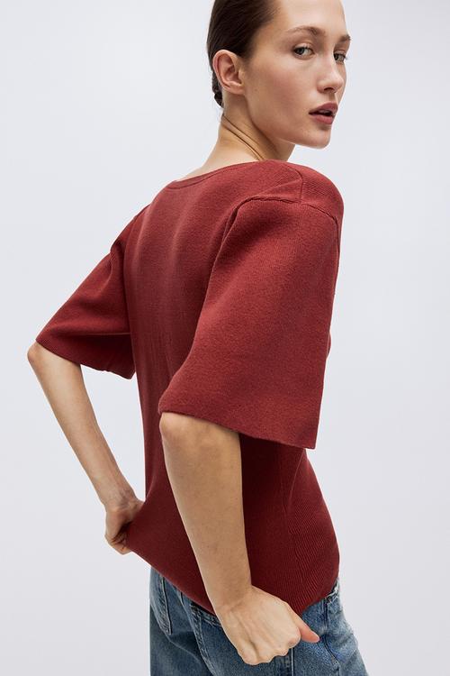 Fine-knit T-shirt - dark red