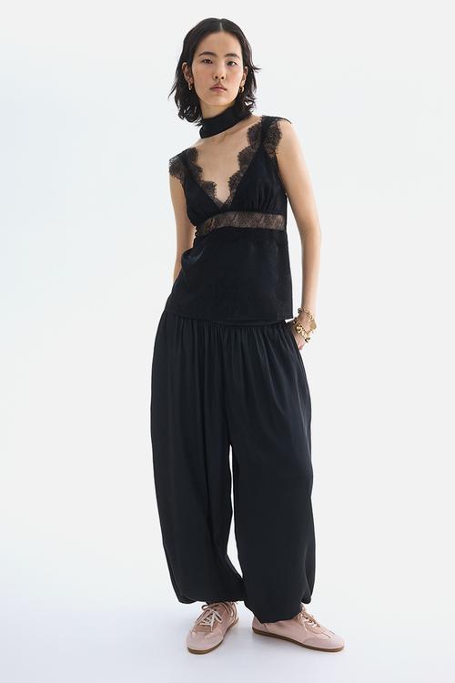 Lace-detail top - black