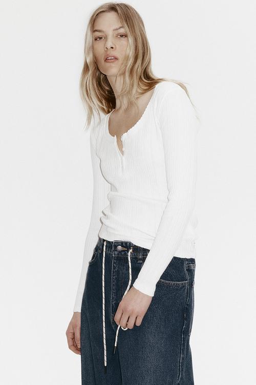 Pointelle-knit cotton top - white