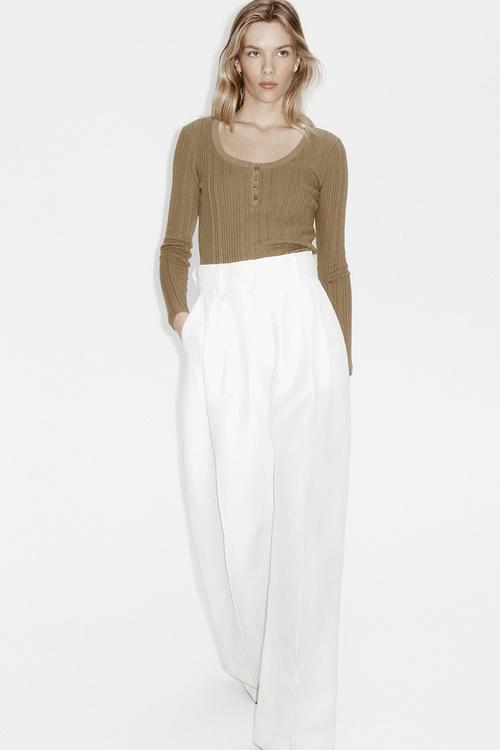 Pointelle-knit cotton top - khaki green