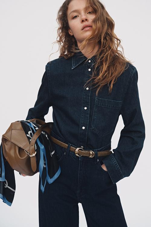 Shoulder-pad denim shirt - denim blue
