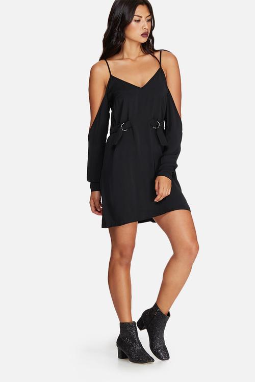 Cold shoulder d-ring side detail mini dress