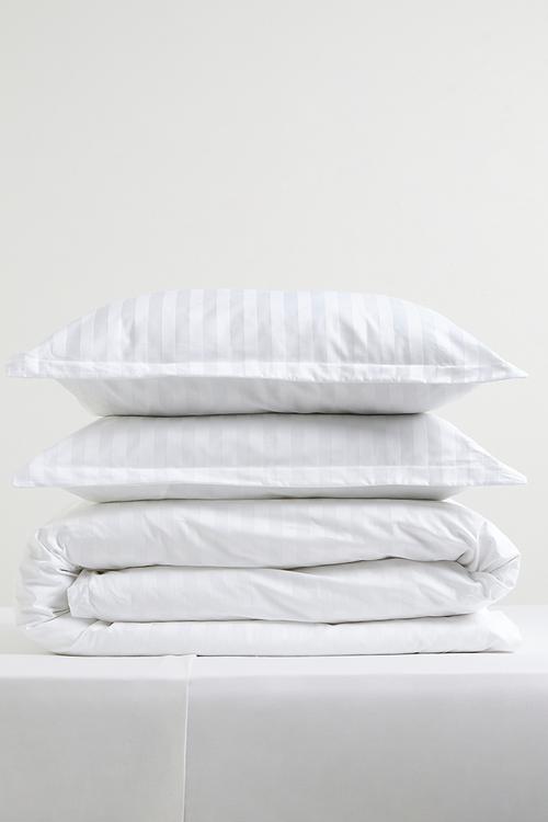 Satin Stripe Oxford Edge 300 TC 100% Cotton Duvet Set - white