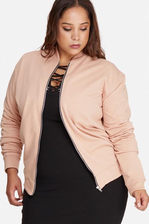 Plus size loop back bomber jacket
