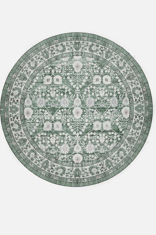 Noa Floral Round Rug  Olive