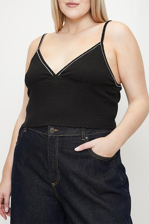Plus ada v neck lace trim tank - black