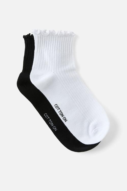 The perfect pair frill rib ankle 2 pack - white/black
