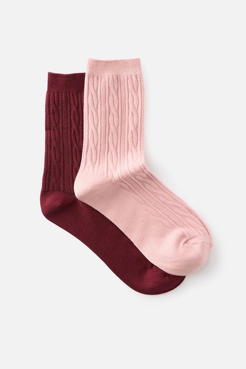 Cable knit crew sock 2pk - blushed cloud/cherrywood