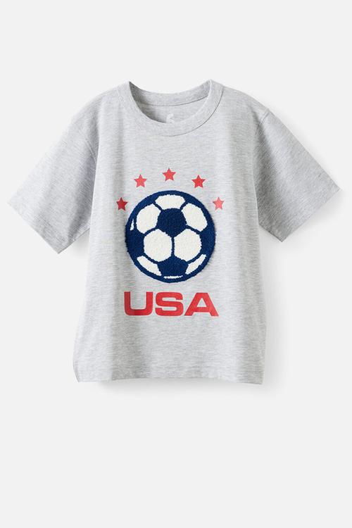 Jonny Short Sleeve Graphic Print Tee - Grey Marle/Usa