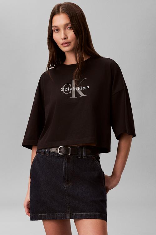 Short sleeve boxy crop monologo tee - black
