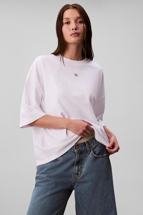 Short sleeve woven label oversized tee - bright white