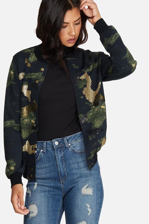 Sequin camo bomber jacket