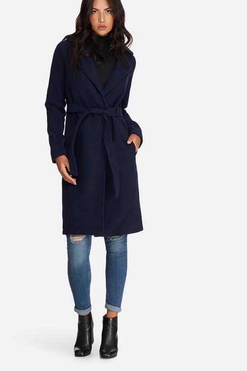 Belted tailored faux wool coat