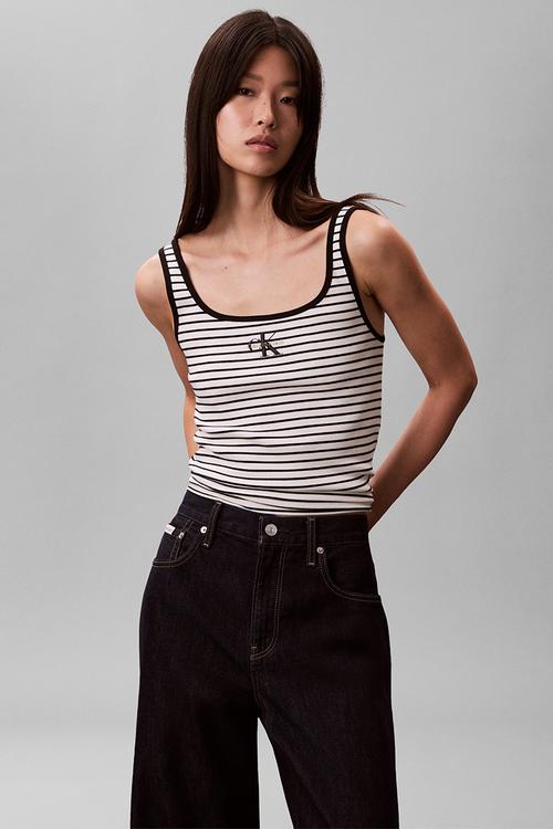 Striped monologo scoop nk rib tank top - black stripe