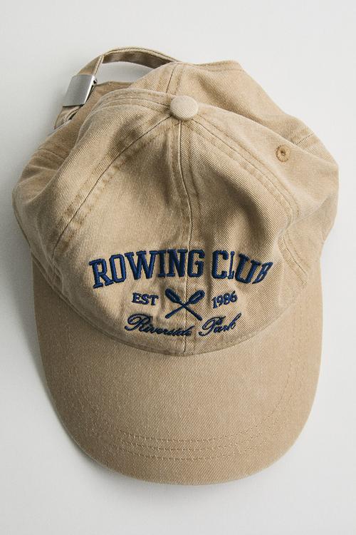Embroidered-motif twill cap - beige/rowing club