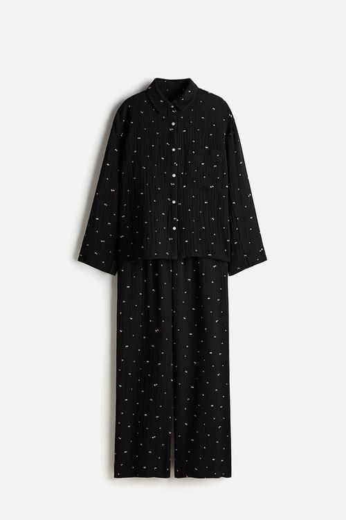 Cotton muslin pyjamas - black/floral