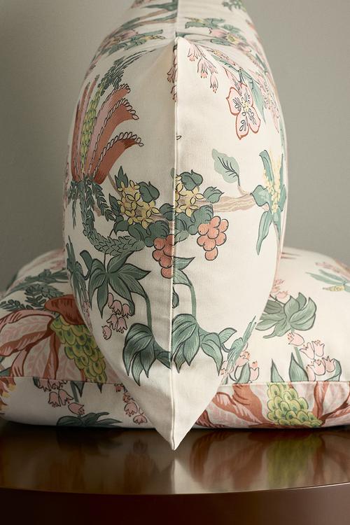 Patterned canvas cushion cover - light beige/floral