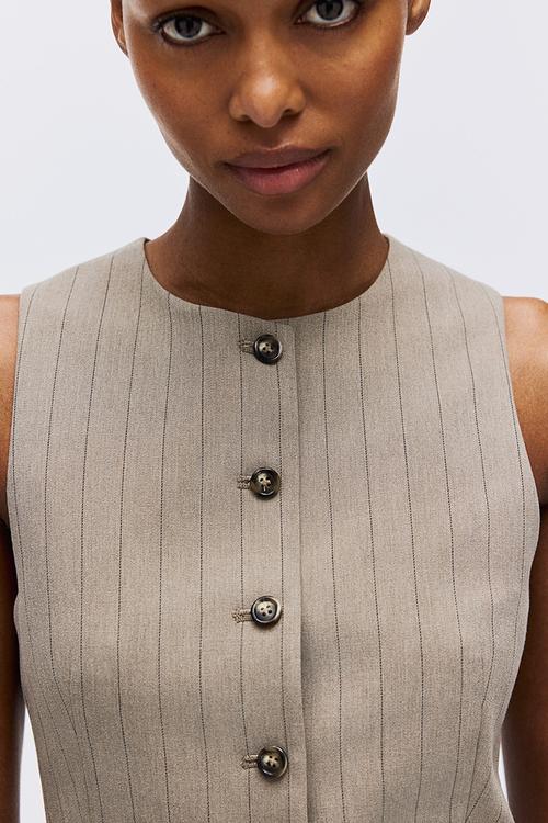 Long waistcoat - greige/pinstriped