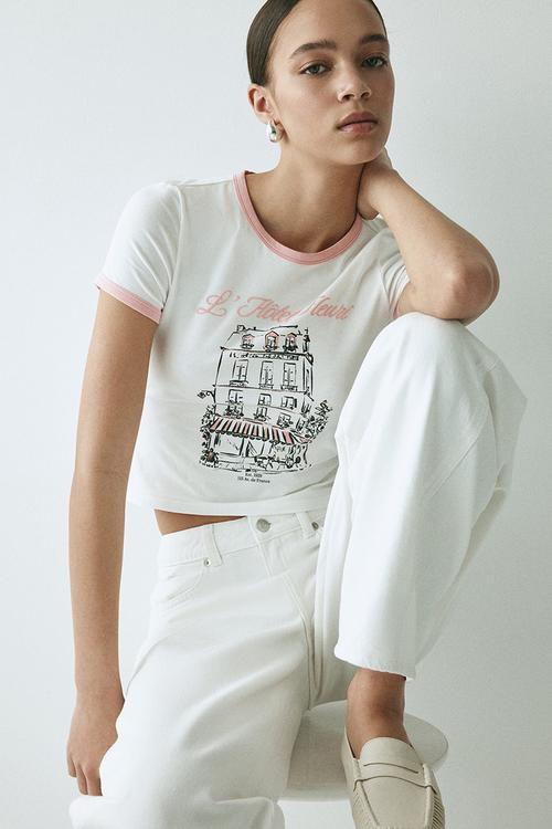 Fitted cotton t-shirt - white/hotel