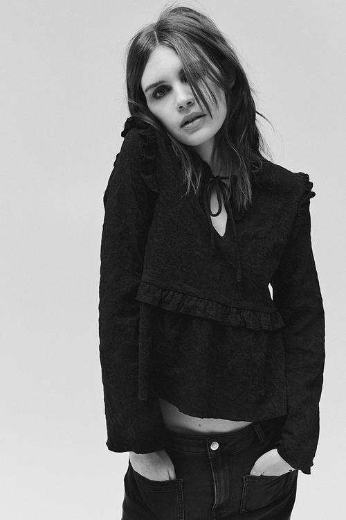 Jacquard jersey blouse - black