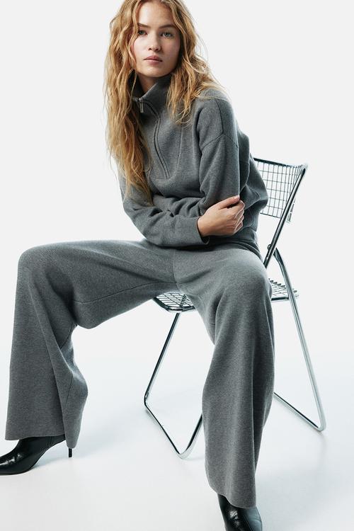 Knitted drawstring trousers - grey