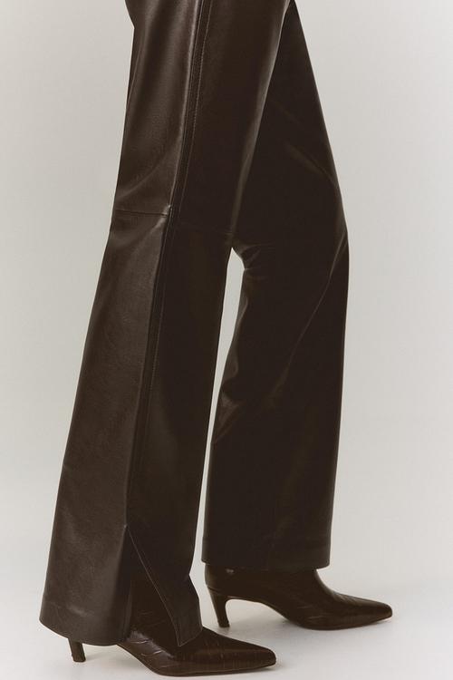 Coated bootcut trousers - dark brown