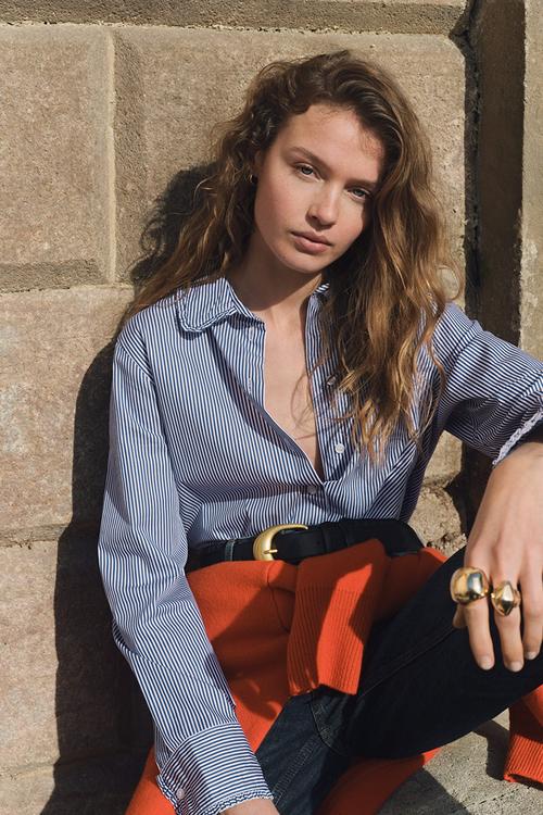 Cotton poplin shirt - blue/striped