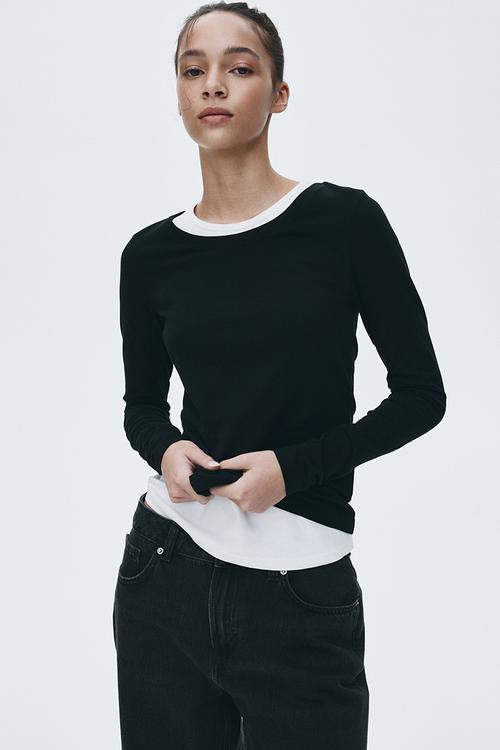 Fitted cotton top - black