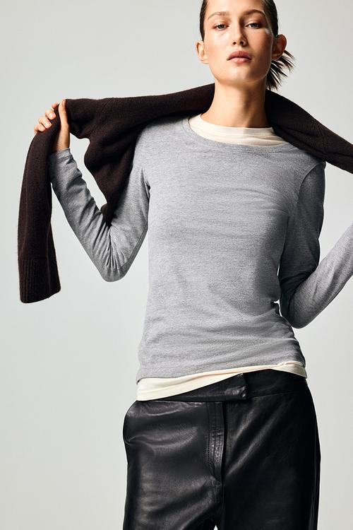Fitted cotton top - grey marl