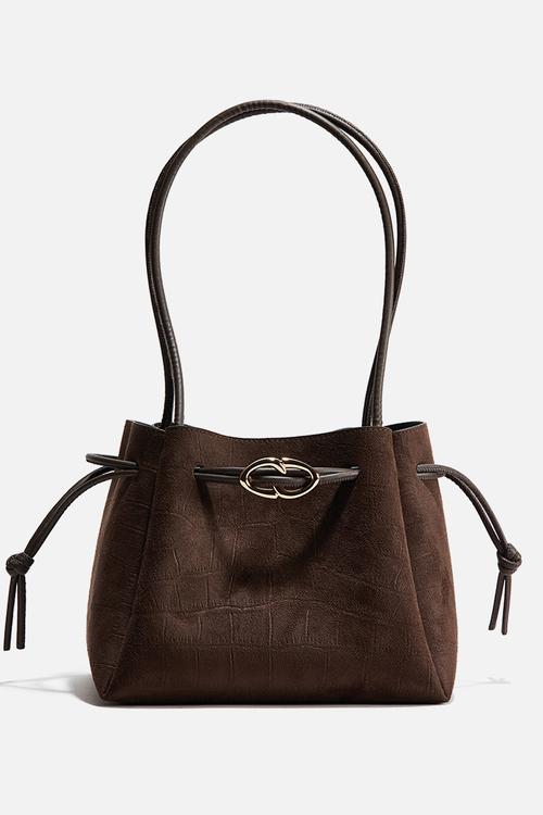 Drawstring-detail shoulder bag - dark brown