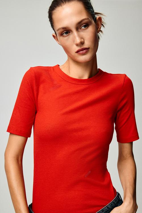 Ribbed t-shirt - bright red