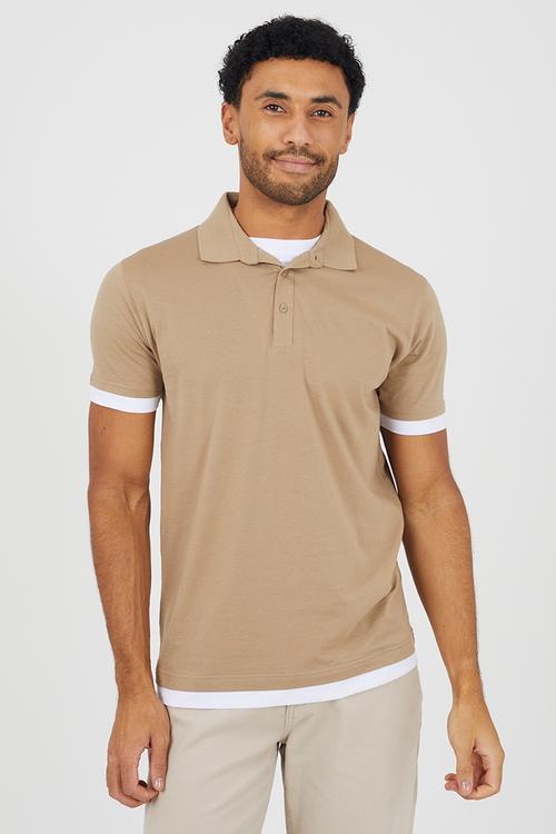 A MENS REGULAR FIT, SHORT SLEEVE ELGINB - STONE / OPTIC WHITE