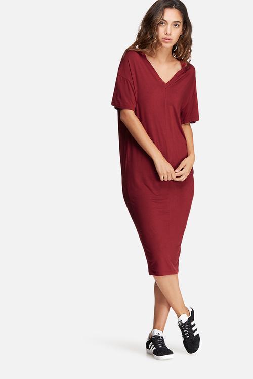 V-neck midi dress with buttons
