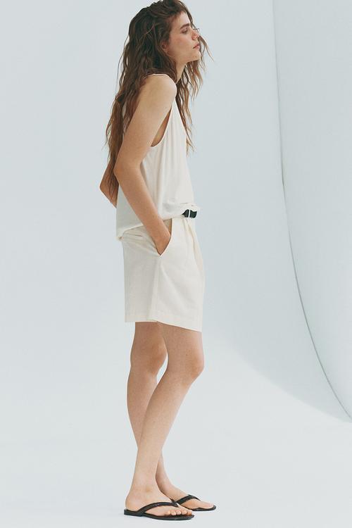 Tailored linen-blend shorts - ivory