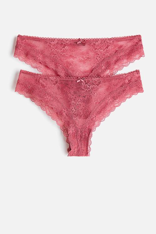 2-pack lace brazilian briefs - dark pink