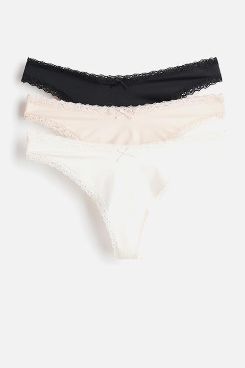 3-pack lace-trimmed thong briefs - black/powder pink/white