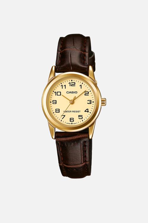 Analog Leather Bnd Gold Dial - Gold